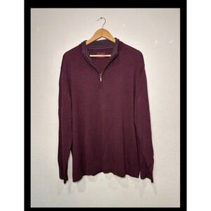UNTUCKit‎ Mens XX Large Burgundy 100% Extra Fine Merino Wool 1/4 Zip Sweater